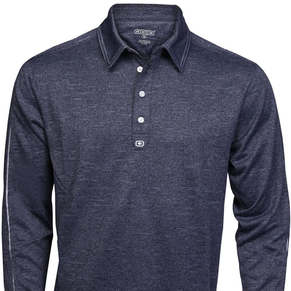 OGIO Men's Medium Long Sleeve Polo, Blue with White Trim